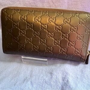 Gucci guccissima brown leather zippy wallet organizer